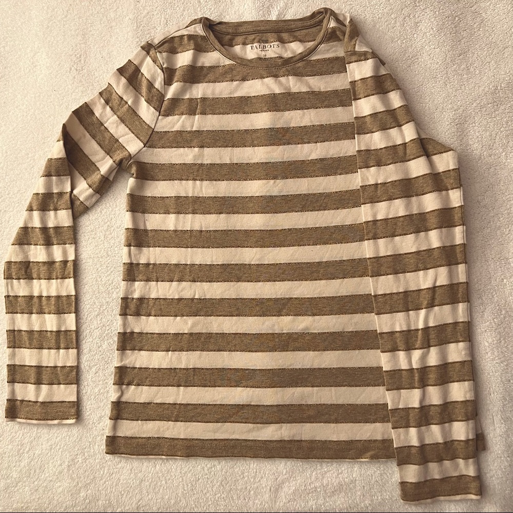 Talbots Petites SP Long sleeved striped shirt w metallic detail